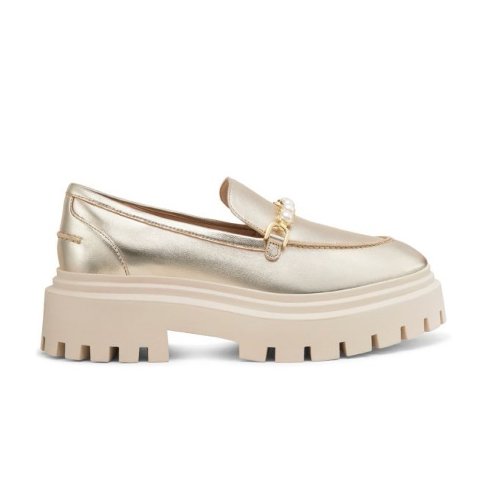 New Stuart Weitzman Perla Ultra Lug Sole Loafers Platino Gold Sz 7 - Picture 3 of 14